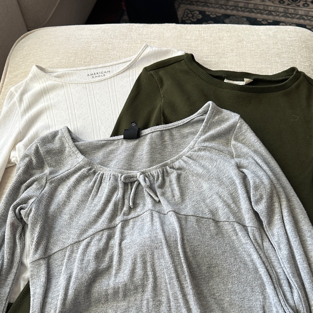 American Eagle Outfitters Blouses - White, Gray, and Green